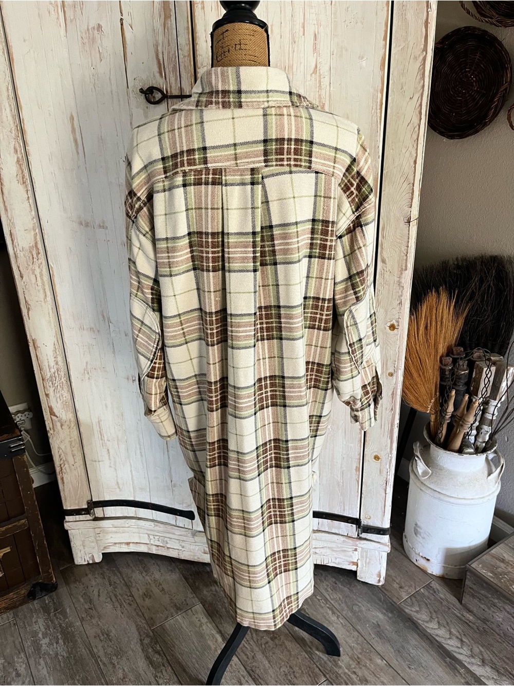 Free People We the Free long plaid Ruby jacket in pistachio combo - Picture 9 of 10
